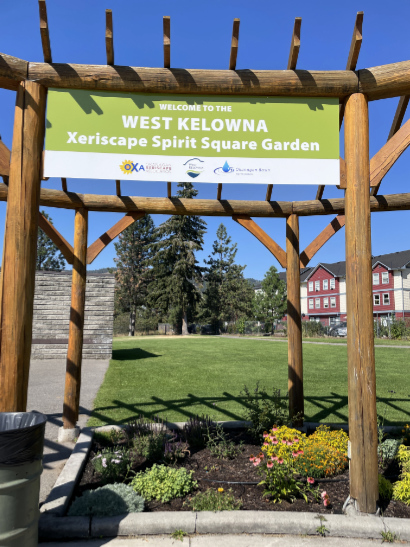 WK-sign OXA demonstration garden in West Kelowna - Spirit Square Garden